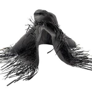 Dolce & Gabbana  Black Wide-Brimmed Fringed Sun Hat with Bow Detail-M